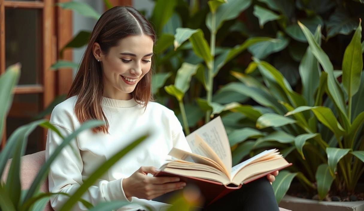 A person peacefully reading a book amidst lush green foliage, symbolizing natural living and wellness.